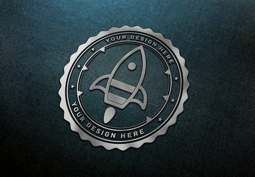 Chrome Logo Mockup on Dark Fabric Texture