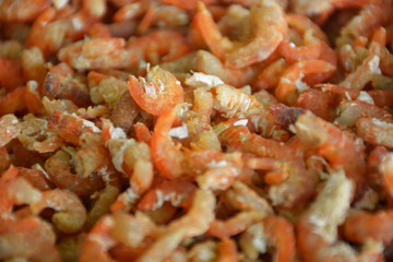 Close up dried shrimp traditional food background