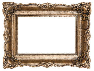 Old wooden bronze color frame isolated on white