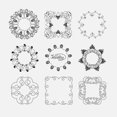 square and round frames from decorative elements, graceful ornament,