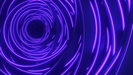Circle blue purple light architectural background. Modern concrete arched composition in perspective. Semicircular shapes. The light in the end.
