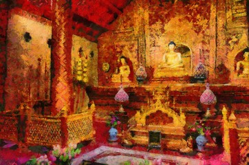 Phra Singh Buddha statue,Buddha images are Chiang Saen art Illustrations creates an impressionist style of painting.