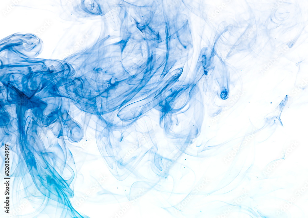 Wall mural Blue smoke on white background