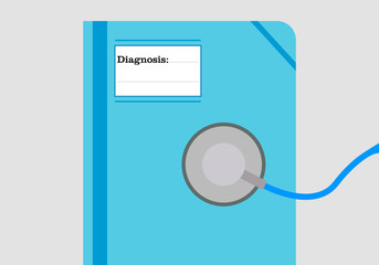 Cuaderno azul médico del diagnostico de un paciente. - obrazy, fototapety, plakaty