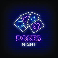 Poker Night Neon Signs Style Text Vector