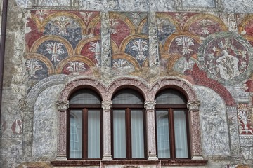 Detail of the facade of Palazzo Quetta-Alberti-Colico in Trento, Italy