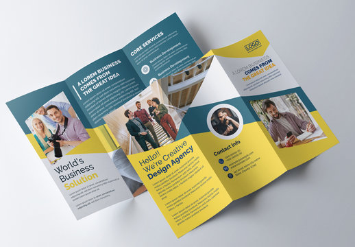 Creative Trifold Brochure Layout with Yellow Color Accents