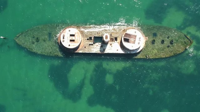 HMVS Cerberus Breakwater Shipwreck, Black Rock, birds eye reveal.