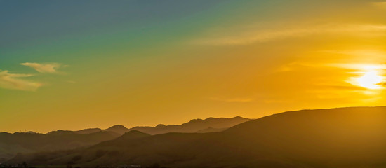 Panorama of Mountain Horizon at Sunset