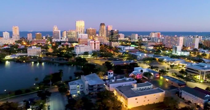 4K Aerial Truck Move Video at 2x Speed of Waterfront of Downtown St Petersburg, FL