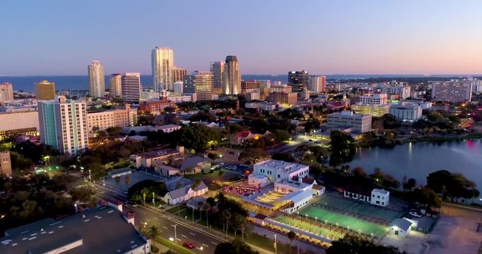 4K Aerial Video Flying at 8x Speed Towards Downtown St Petersburg, FL Skyline