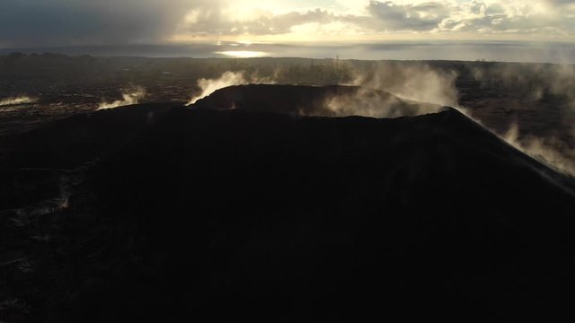early morning aerial orbit of fissure eight in puna hawaii