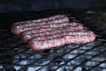 South African boerewors (traditional sausage) being grilled on a braai (Barbeque). 