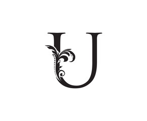 Vintage U Letter Swirl Logo. Black U With Classy Leaves Shape design perfect for Boutique, Jewelry, Beauty Salon, Cosmetics, Spa, Hotel and Restaurant Logo. 