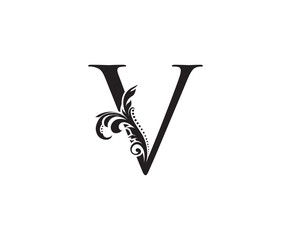 Vintage V Letter Swirl Logo. Black V With Classy Leaves Shape design perfect for Boutique, Jewelry, Beauty Salon, Cosmetics, Spa, Hotel and Restaurant Logo. 