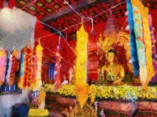 Buddha statue It is an ancient Buddha statue Illustrations creates an impressionist style of painting.