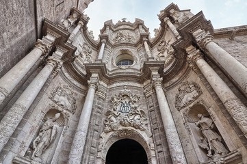 Detail of the facade of Valencia Cathedral, Spain