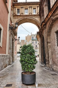 Cathedral arch Barchilla street in Valencia, Spain