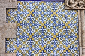Traditional spanish tiles on Central Market facade in Valencia, Spain