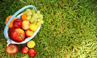 Wooden background with fresh fruits