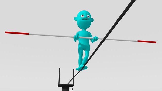 A Cyan 3d Character Walks On A Tight Rope Trying To Maintain Balance