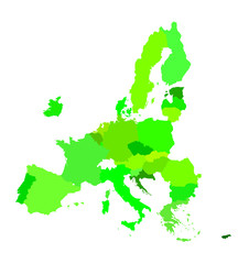 Green ap of European Union without UK. Vector outline illustration.