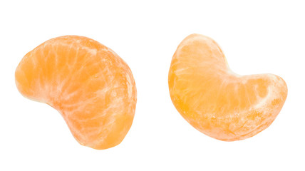 slice of tangerine isolated on white. Entire image in sharpness. Close-up, macro.