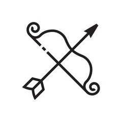 Weapon bow icon is in line and pixel perfect style. Graphic vector icon for fortuneteller or astrology website.