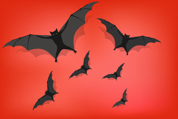 Bat character design with shadow isolate vector is on red background