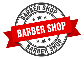 barber shop label. barber shopround band sign. barber shop stamp