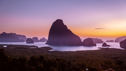 Phangnga Bay Thailand, sunrise Phuket, Morning view point of Samet Nang She in Phangnga bay,...