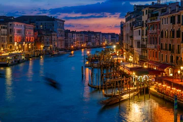 Printed kitchen splashbacks Rialto Bridge Grand Canal with gondolas in Venice, Italy. Sunset view of Venice Grand Canal. Architecture and landmarks of Venice. Venice postcard