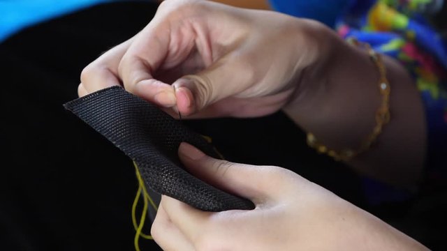 Women Embroidering Traditional Pattern, Slow Motion