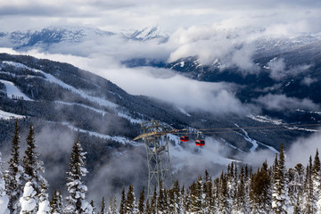 Whistler, British Columbia, Canada. Beautiful View of Peak to Peak Gondola with the Canadian Snow...