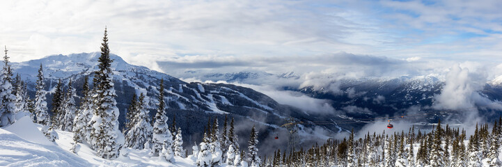 Whistler, British Columbia, Canada. Beautiful Panoramic View of the Canadian Snow Covered Mountain...
