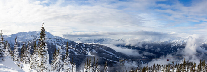 Whistler, British Columbia, Canada. Beautiful Panoramic View of the Canadian Snow Covered Mountain...