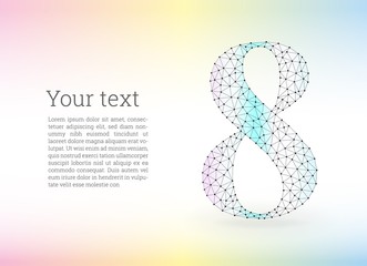 Obraz premium Figure 8 in pastel colors low polygon illustration. Number eight triangular low poly style. Vector illustration perfect for March 8, anniversary, celebrations. Happy women's day greeting card.