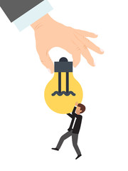 Big hand gives bulb to businessman vector illustration. Business concept of giving creative idea. Helping hands give light bulbs idea