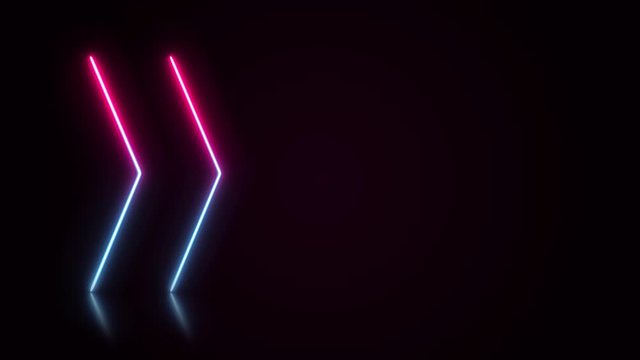 Arrows Technology Neon Design Background Loop/ 4k animation of an abstract background with neon glowing arrow with offset motion from left to right seamless looping