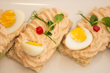 Organic bread with patty cream and boiled eggs