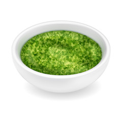 Realistic pesto sauce in a bowl