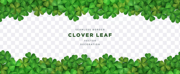 Clover shamrock leaf seamless border on transparent background vector decorative elements template