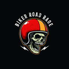 Biker Road Rage. Skull and Helmet
