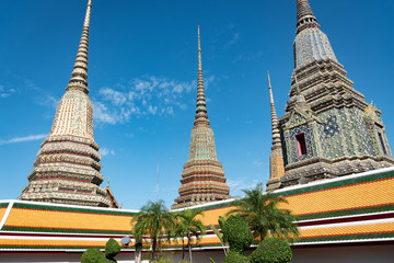 Wat Pho, temple traditionnel en or et dorure avec boudha dans la capitale de la Thaïlande,...