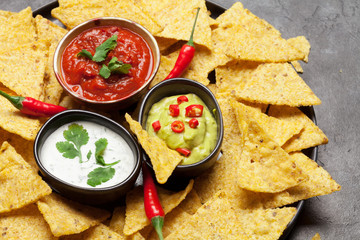 Mexican nachos chips and sauces