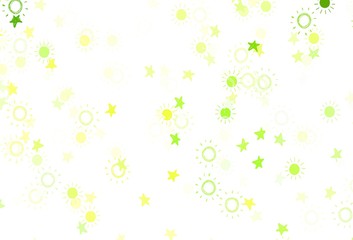 Light Green, Yellow vector template with doodle stars, suns.