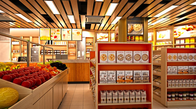 3d render of supermarket grocery shop