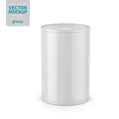 White glossy tin can vector mockup.
