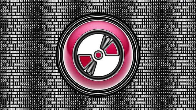 Disc icon. Binary code ( array of bits ) in the screen. Looping footage. Illustration.