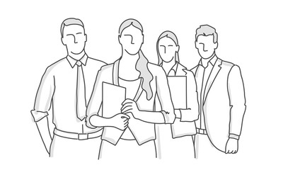 Group of business people. Line drawing vector illustration.